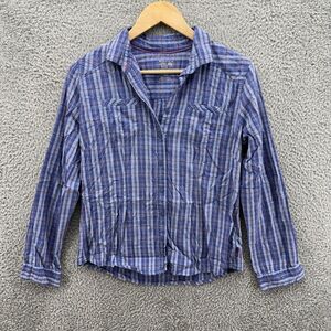 Mountain Hardwear Women's Size 8 Blue Plaid Flannel Button Up Long Sleeve‎ Shirt
